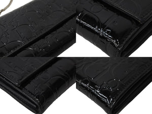 Christian Dior クリスチャンディオール トロッター柄 パテントレザー チェーン 長財布 ブラック EMP43060 中古 56643