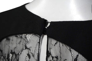 SAINT LAURENT サンローラン 長袖ワンピース レース 38 アセテート レーヨン ブラック ゴールド金具 美品 中古 56648 