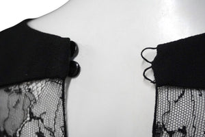 SAINT LAURENT サンローラン 長袖ワンピース レース 38 アセテート レーヨン ブラック ゴールド金具 美品 中古 56648 