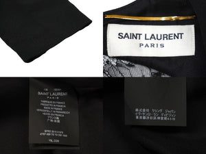 SAINT LAURENT サンローラン 長袖ワンピース レース 38 アセテート レーヨン ブラック ゴールド金具 美品 中古 56648 