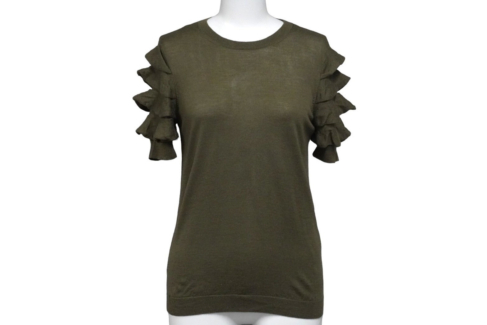 RED VALENTINO - RED VALENTINO レッドヴァレンティノ 半袖ニット セーター 0000023702 01 カーキ ウール シルク カシミア S 美品 中古 56649 RED VALENTINO レッドヴァレンティノ 半袖ニット セーター
