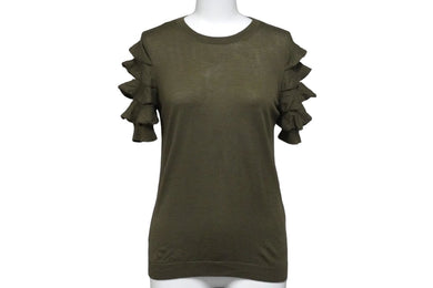 RED VALENTINO レッドヴァレンティノ 半袖ニット セーター 0000023702 01 カーキ ウール シルク カシミア S 美品 中古 56649