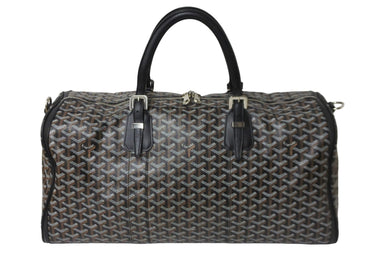 GOYARD ゴヤール ヘリンボーン柄 クロワジュール ボストンバッグ PVC レザー ブラック 鞄 旅行 シルバー金具 良品 中古 56677