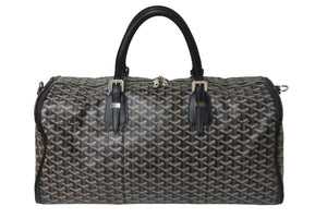 GOYARD ゴヤール ヘリンボーン柄 クロワジュール ボストンバッグ PVC レザー ブラック 鞄 旅行 シルバー金具 良品 中古 56677