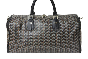 GOYARD ゴヤール ヘリンボーン柄 クロワジュール ボストンバッグ PVC レザー ブラック 鞄 旅行 シルバー金具 良品 中古 56677