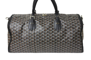 GOYARD ゴヤール ヘリンボーン柄 クロワジュール ボストンバッグ PVC レザー ブラック 鞄 旅行 シルバー金具 良品 中古 56677