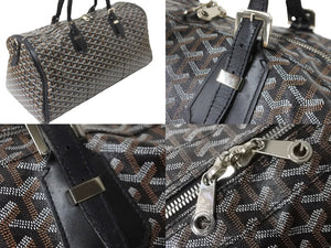 GOYARD ゴヤール ヘリンボーン柄 クロワジュール ボストンバッグ PVC レザー ブラック 鞄 旅行 シルバー金具 良品 中古 56677