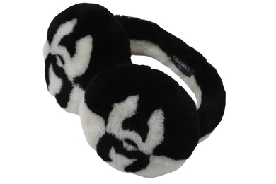 極美品 CHANEL シャネル イヤーマフ シアリング ココマーク ブラック ホワイト AA7836B06521 中古 56680