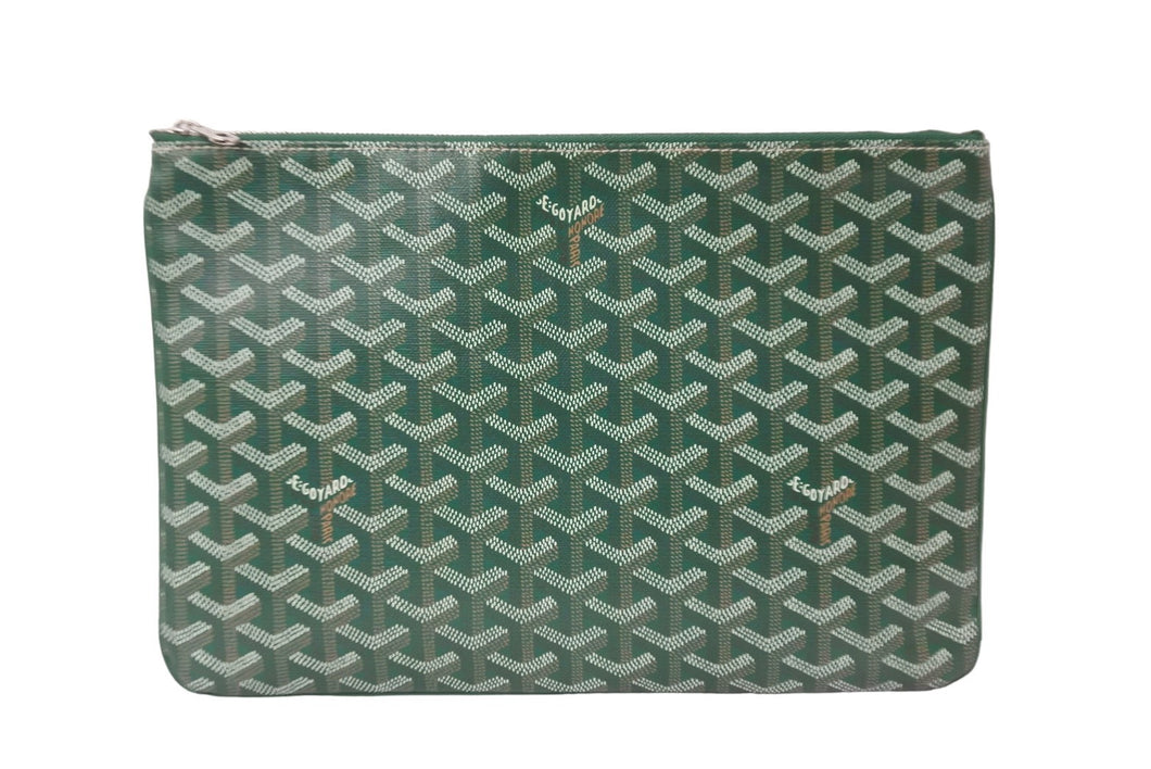 GOYARD ゴヤール ヘリンボーン柄 セナMM クラッチバッグ グリーン PVC 82273893 鞄 ロゴ シルバー金具 美品 中古 56687