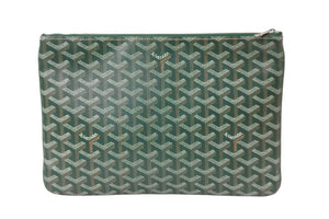 GOYARD ゴヤール ヘリンボーン柄 セナMM クラッチバッグ グリーン PVC 82273893 鞄 ロゴ シルバー金具 美品 中古 56687