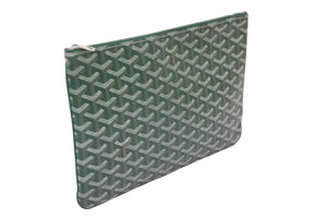 GOYARD ゴヤール ヘリンボーン柄 セナMM クラッチバッグ グリーン PVC 82273893 鞄 ロゴ シルバー金具 美品 中古 56687