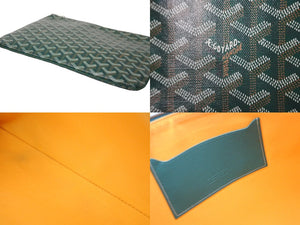 GOYARD ゴヤール ヘリンボーン柄 セナMM クラッチバッグ グリーン PVC 82273893 鞄 ロゴ シルバー金具 美品 中古 56687