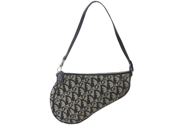 Christian Dior クリスチャンディオール トロッター サドル ポーチ ハンドバッグ ロゴ MC0023 ネイビー 良品 中古 56688