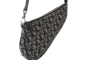 Christian Dior クリスチャンディオール トロッター サドル ポーチ ハンドバッグ ロゴ MC0023 ネイビー 良品 中古 56688