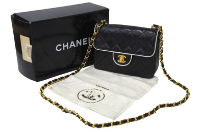 CHANEL シャネル ミニ マトラッセ バイカラー チェーン ショルダーバッグ 1番台 ココマーク ラムスキン 良品 中古 56698