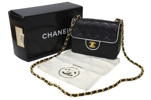 CHANEL シャネル ミニ マトラッセ バイカラー チェーン ショルダーバッグ 1番台 ココマーク ラムスキン 良品 中古 56698