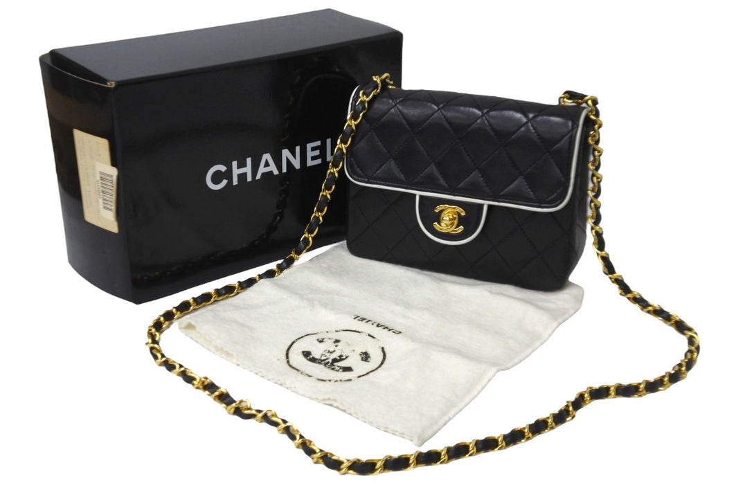 CHANEL シャネル ミニ マトラッセ バイカラー チェーン ショルダーバッグ 1番台 ココマーク ラムスキン 良品 中古 56698