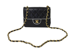 CHANEL シャネル ミニ マトラッセ バイカラー チェーン ショルダーバッグ 1番台 ココマーク ラムスキン 良品 中古 56698