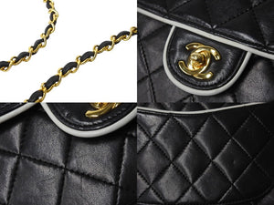 CHANEL シャネル ミニ マトラッセ バイカラー チェーン ショルダーバッグ 1番台 ココマーク ラムスキン 良品 中古 56698