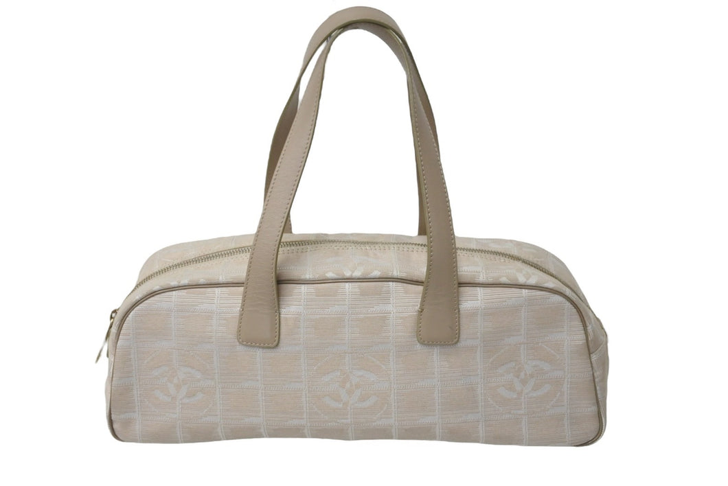 CHANEL シャネル ニュートラベルライン ミニ ボストンバッグ 7番台 ココマーク ベージュ キャンバス レザー 良品 中古 56700