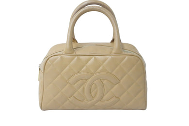 CHANEL シャネル マトラッセ キャビアスキン ミニ ボストンバッグ 8番台 ベージュ ココマーク ハンドバッグ 鞄 美品 中古 56701