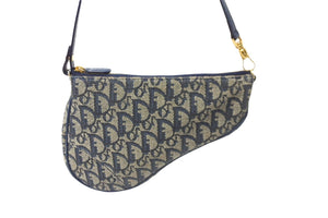 Christian Dior クリスチャンディオール トロッター サドル ポーチ ネイビー ロゴ ハンドバッグ 鞄 総柄 MC0071 美品 中古 56711