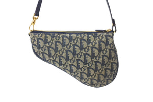 Christian Dior クリスチャンディオール トロッター サドル ポーチ ネイビー ロゴ ハンドバッグ 鞄 総柄 MC0071 美品 中古 56711