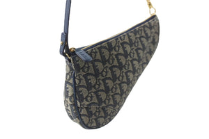Christian Dior クリスチャンディオール トロッター サドル ポーチ ネイビー ロゴ ハンドバッグ 鞄 総柄 MC0071 美品 中古 56711