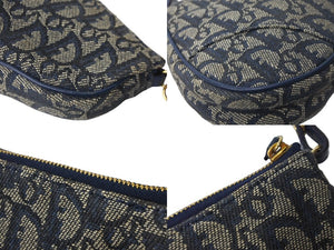 Christian Dior クリスチャンディオール トロッター サドル ポーチ ネイビー ロゴ ハンドバッグ 鞄 総柄 MC0071 美品 中古 56711