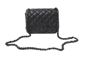 CHANEL シャネル ミニ マトラッセ チェーン ショルダーバッグ 14番台 ブラック ラムスキン ココマーク 鞄 ロゴ 美品 中古 56716