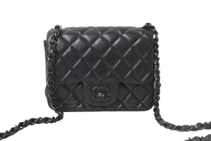 CHANEL シャネル ミニ マトラッセ チェーン ショルダーバッグ 14番台 ブラック ラムスキン ココマーク 鞄 ロゴ 美品 中古 56716