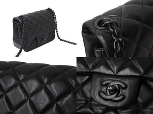 CHANEL シャネル ミニ マトラッセ チェーン ショルダーバッグ 14番台 ブラック ラムスキン ココマーク 鞄 ロゴ 美品 中古 56716