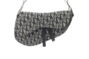 Christian Dior クリスチャンディオール ハンドバッグ トロッター サドルバッグ ネイビー 06-RU-1015 シルバー金具 美品 中古 56717