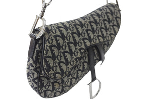 Christian Dior クリスチャンディオール ハンドバッグ トロッター サドルバッグ ネイビー 06-RU-1015 シルバー金具 美品 中古 56717