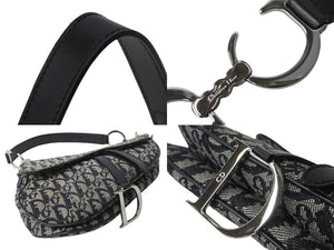 Christian Dior クリスチャンディオール ハンドバッグ トロッター サドルバッグ ネイビー 06-RU-1015 シルバー金具 美品 中古 56717
