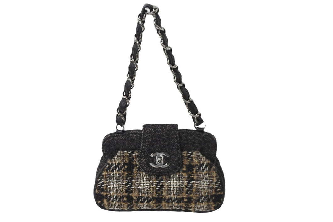 極美品 CHANEL シャネル マトラッセ ツイード チェーン ワンショルダー バッグ 10番台 マルチカラー ココマーク 鞄 中古 56728