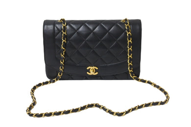 CHANEL シャネル チェーンショルダーバッグ ダイアナ マトラッセ 25cm 2番台 ブラック ゴールド金具 美品 中古 56733