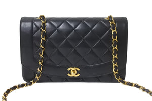 CHANEL シャネル チェーンショルダーバッグ ダイアナ マトラッセ 25cm 2番台 ブラック ゴールド金具 美品 中古 56733