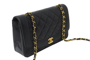CHANEL シャネル チェーンショルダーバッグ ダイアナ マトラッセ 25cm 2番台 ブラック ゴールド金具 美品 中古 56733