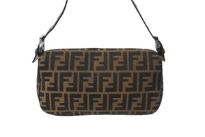 FENDI フェンディ ズッカ柄 マンマバケット ワンショルダーバッグ ブラウン コットンキャンバス レザー 中古 56743