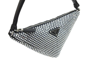 以前同様 PRADA プラダ ワンショルダーバッグ クリスタルスタッズ サテンポーチ クリスタル 1NQ044_2AWL_F0T7O 中古 56744 