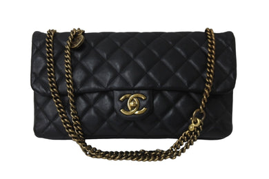 極美品 CHANEL シャネル チェーンショルダーバッグ マトラッセ 18番台 ラムスキン ブラック ゴールド金具 中古 56755