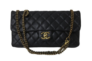 極美品 CHANEL シャネル チェーンショルダーバッグ マトラッセ 18番台 ラムスキン ブラック ゴールド金具 中古 56755