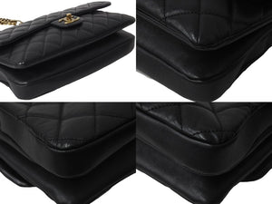 極美品 CHANEL シャネル チェーンショルダーバッグ マトラッセ 18番台 ラムスキン ブラック ゴールド金具 中古 56755
