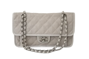 CHANEL シャネル チェーンショルダーバッグ 19番台 フレンチ リビエラ キャビアスキン グレー シルバー金具 良品 中古 56756
