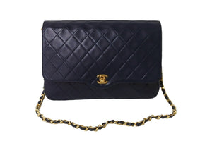 CHANEL シャネル ショルダーバッグ マトラッセ シングルフラップ 0番台 レザー ネイビー ゴールド金具 美品 中古 56758