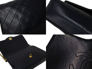 CHANEL シャネル ショルダーバッグ マトラッセ シングルフラップ 0番台 レザー ネイビー ゴールド金具 美品 中古 56758