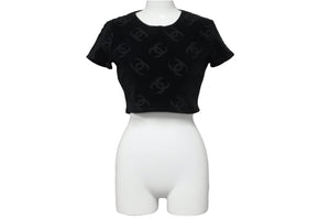 CHANEL シャネル 半袖Ｔシャツ ココマーク ベロア チビT ブラック ショート丈 サイズ40 96P 美品 中古 56763