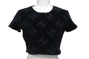 CHANEL シャネル 半袖Ｔシャツ ココマーク ベロア チビT ブラック ショート丈 サイズ40 96P 美品 中古 56763