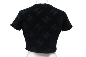 CHANEL シャネル 半袖Ｔシャツ ココマーク ベロア チビT ブラック ショート丈 サイズ40 96P 美品 中古 56763